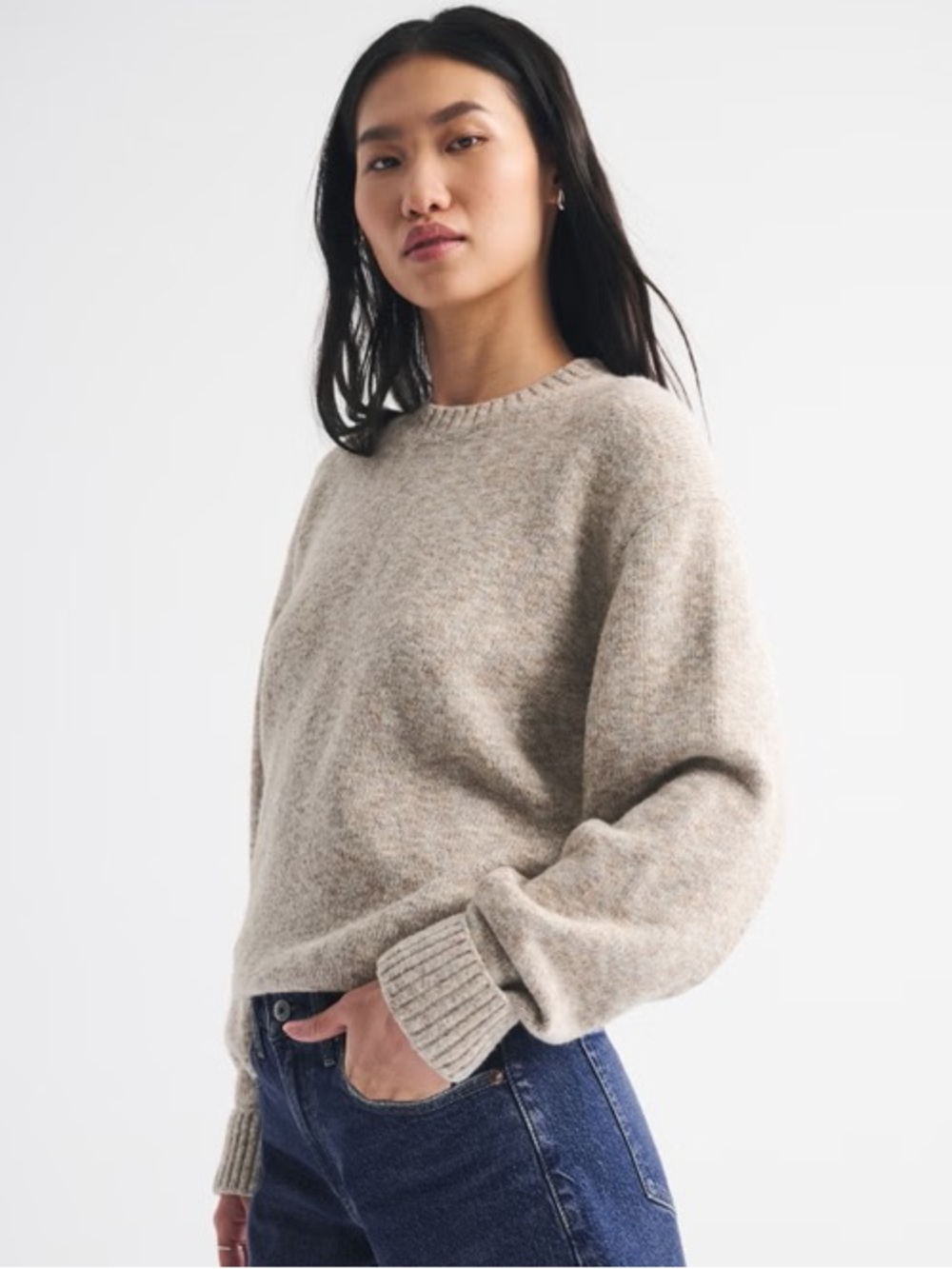 NWT Abercrombie Oversized Crew Sweater in Marled Tan - S